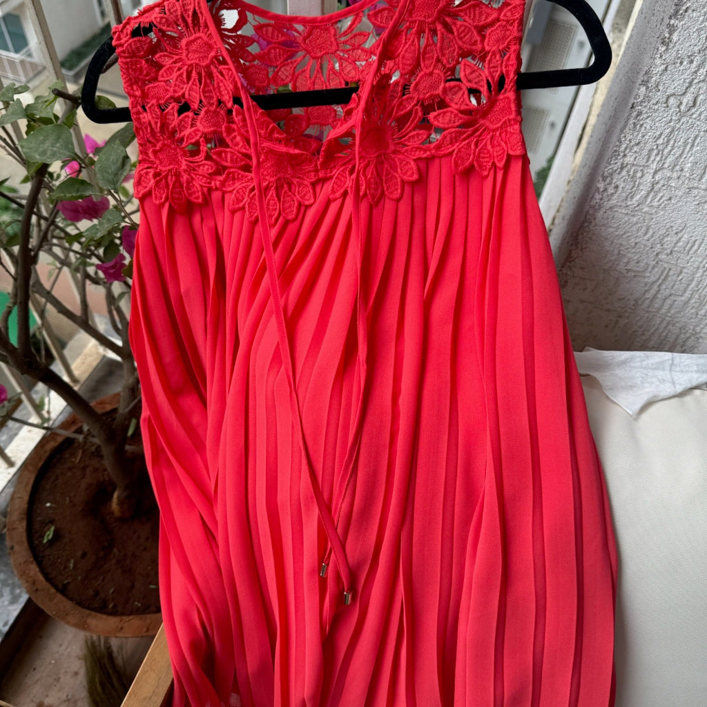 Ted Baker Floral Crochet Pleated Top in Red