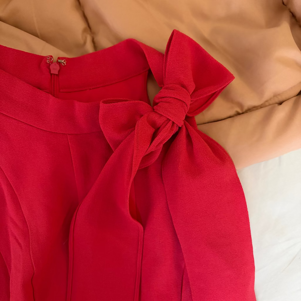 Vince Camuto Bow-Neck Halter Dress in Coral