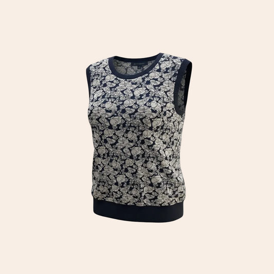 Brooks Brothers Floral Jacquard Knit Shell Top in Navy