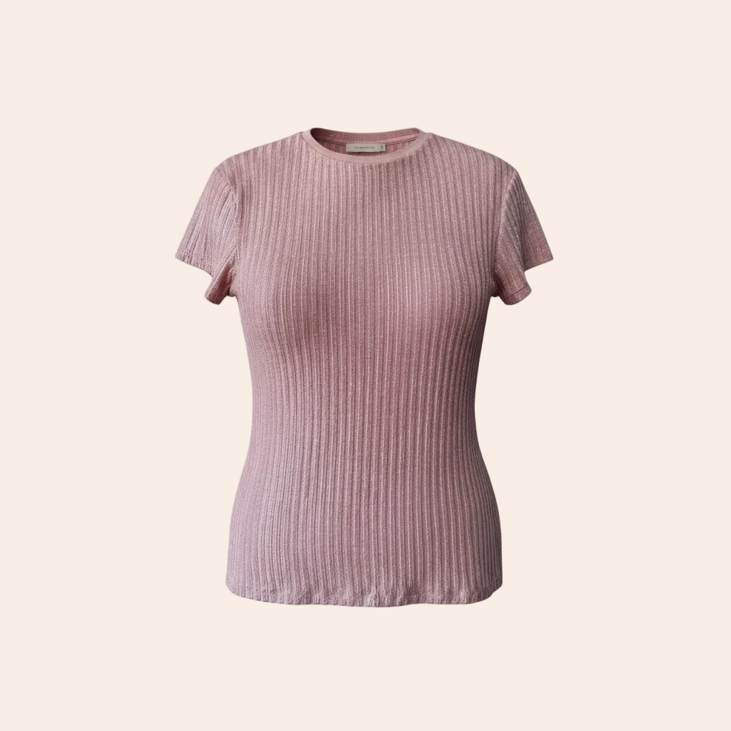 Ted Baker pink Catrino metallic ribbed knit fitted top