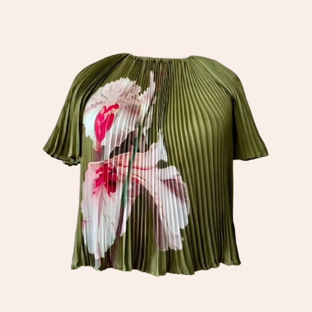 Ted Baker Liona pleated short sleeve blouse in green.