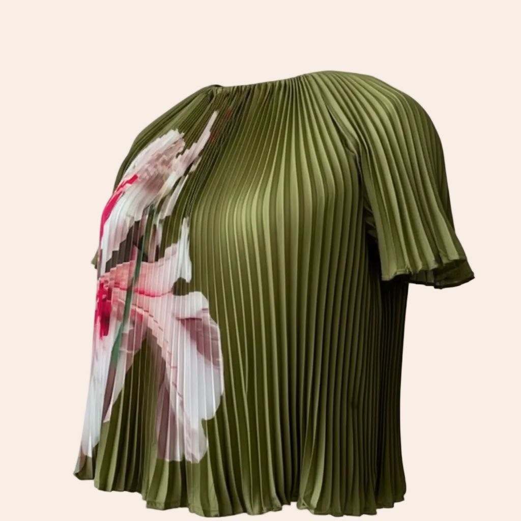 Ted Baker Liona pleated short sleeve blouse in green.