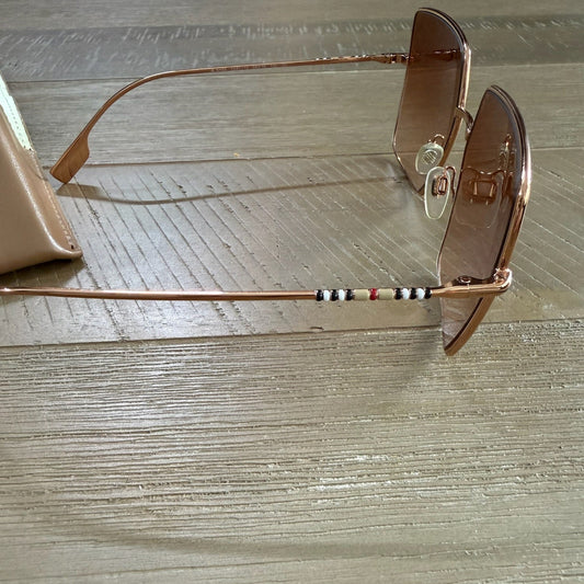 Burberry brown tinted hexagonal sunglasses with rose gold frames