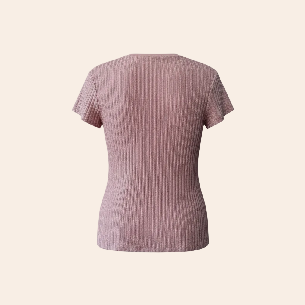 pink SHOWOFF ribbed knit top with short sleeves