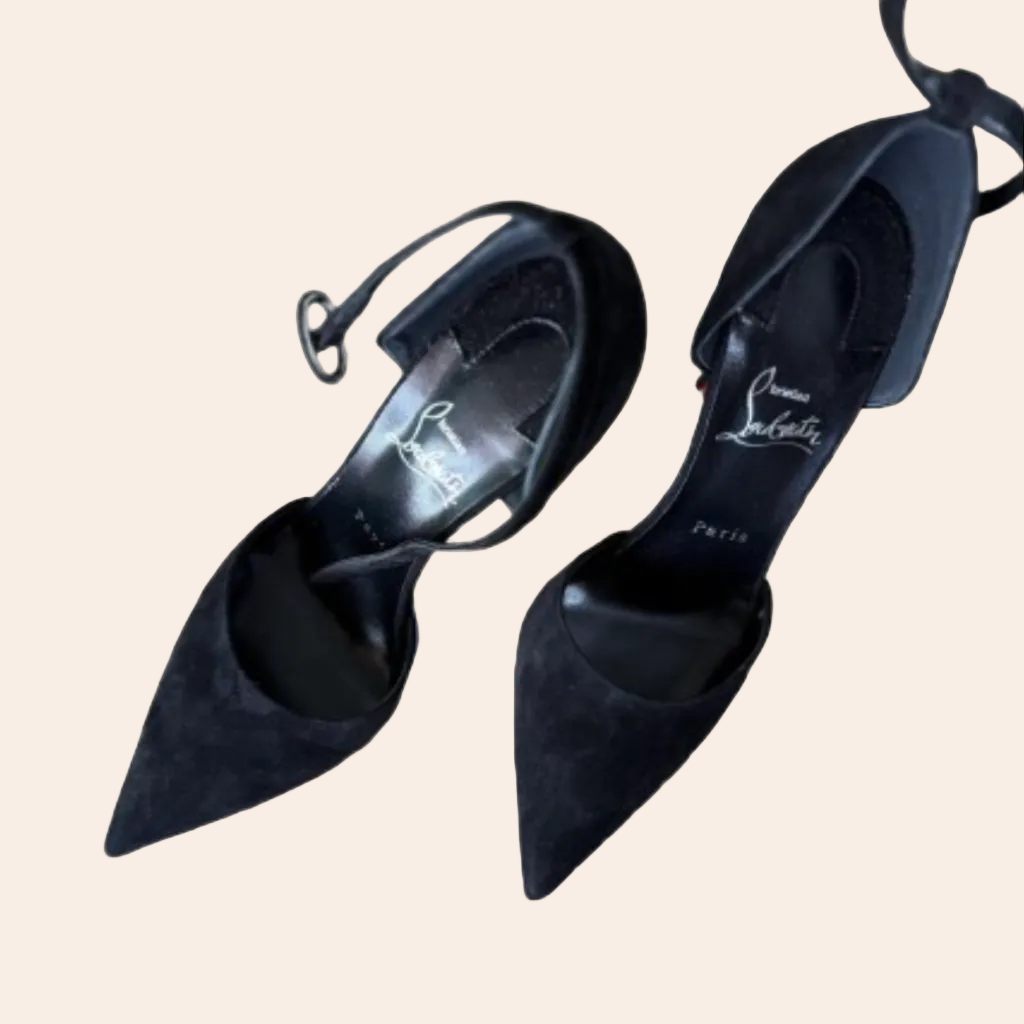 Christian Louboutin Astrida Bride 100 black suede d'Orsay ankle strap pumps