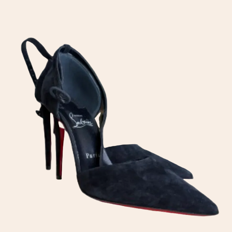 Christian Louboutin Astrida Bride black suede 100mm strappy pumps.