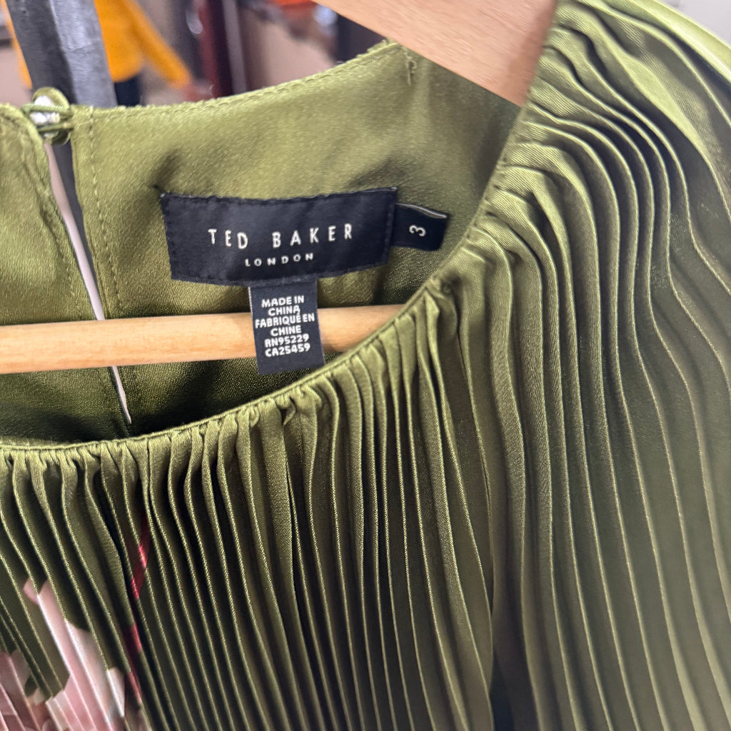 Ted Baker Liona pleated blouse in olive green.