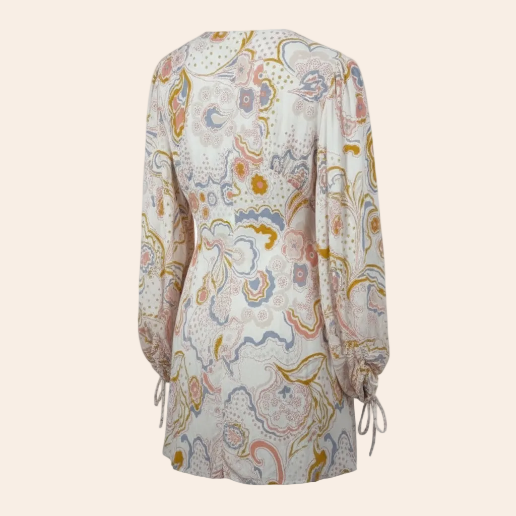 Ted Baker Thelia paisley print mini dress with exaggerated blouson sleeves.