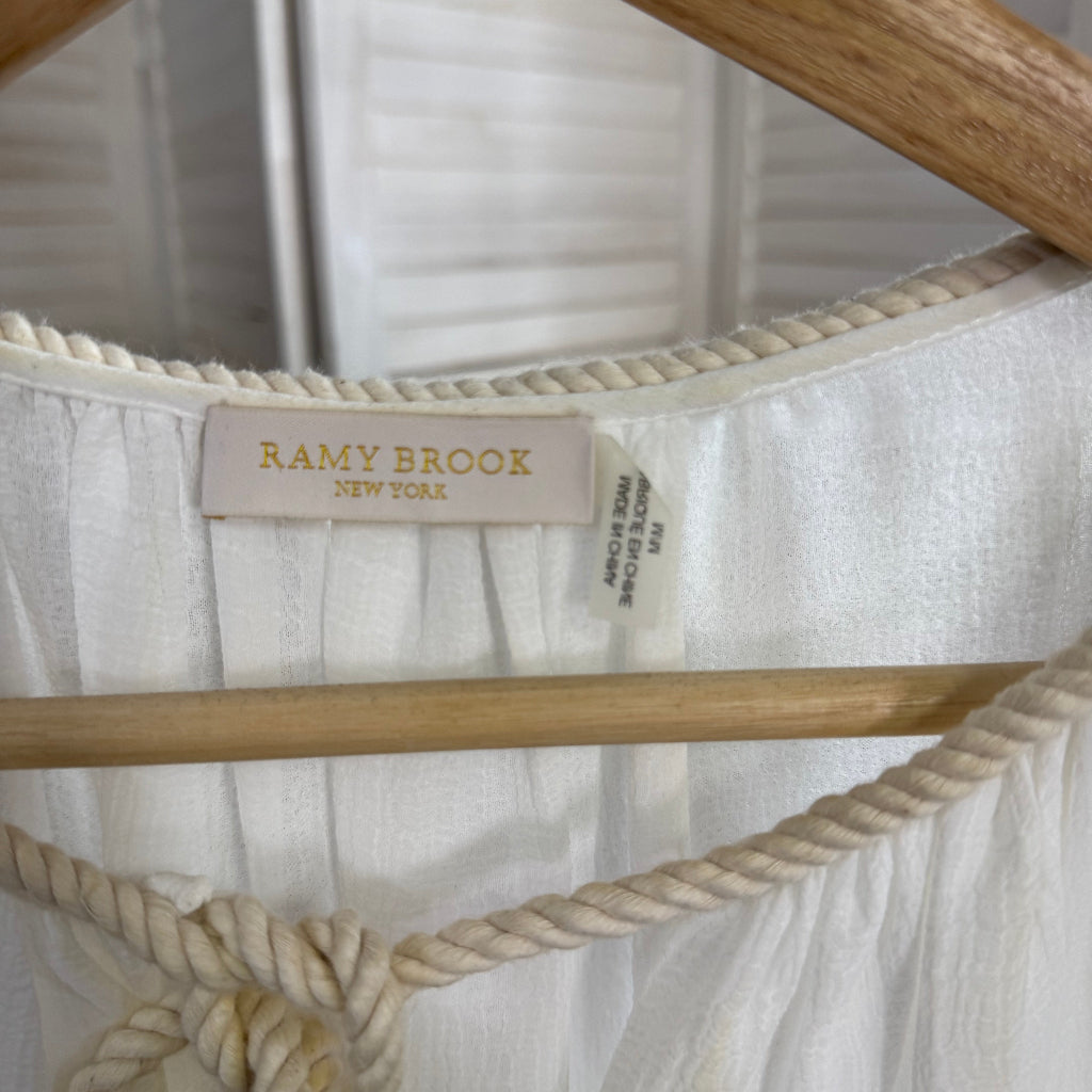 white cotton short kaftan with a pom-pom border