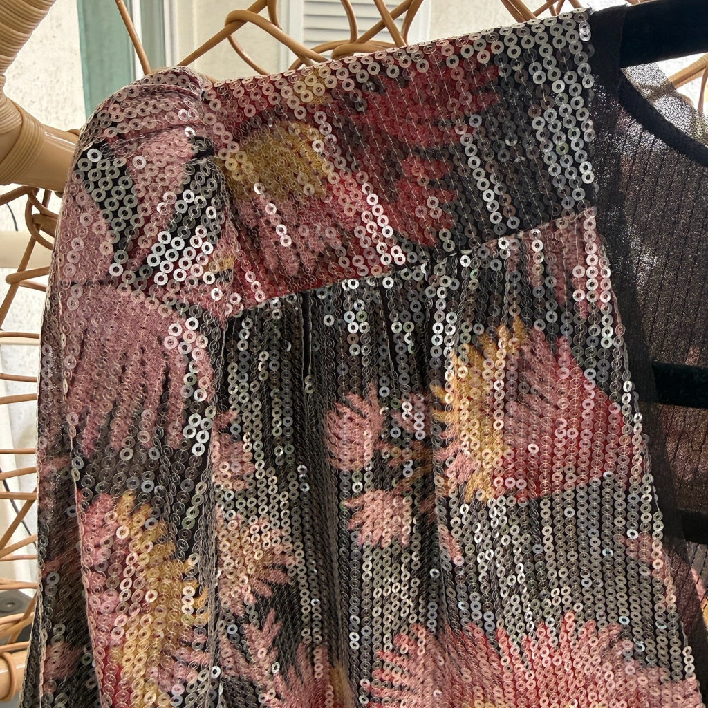 Ted Baker Micro Sequin Floral Peplum Blouse