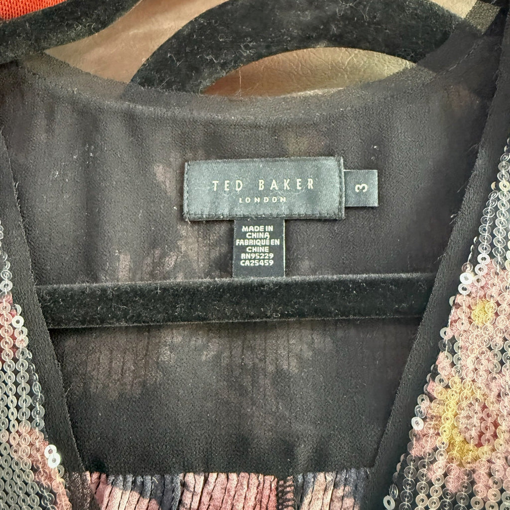 Ted Baker Micro Sequin Floral Peplum Blouse