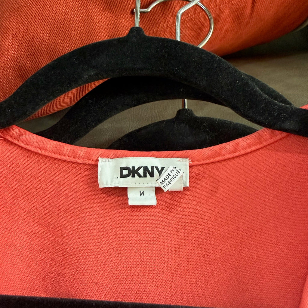 DKNY V-Neck Oversized Blouse Top in Coral