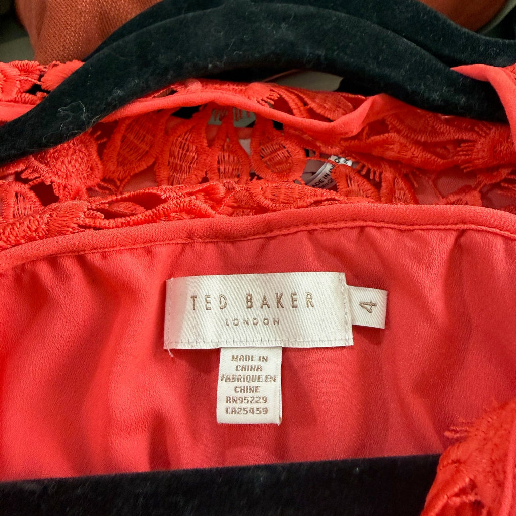 Ted Baker Floral Crochet Pleated Top in Red