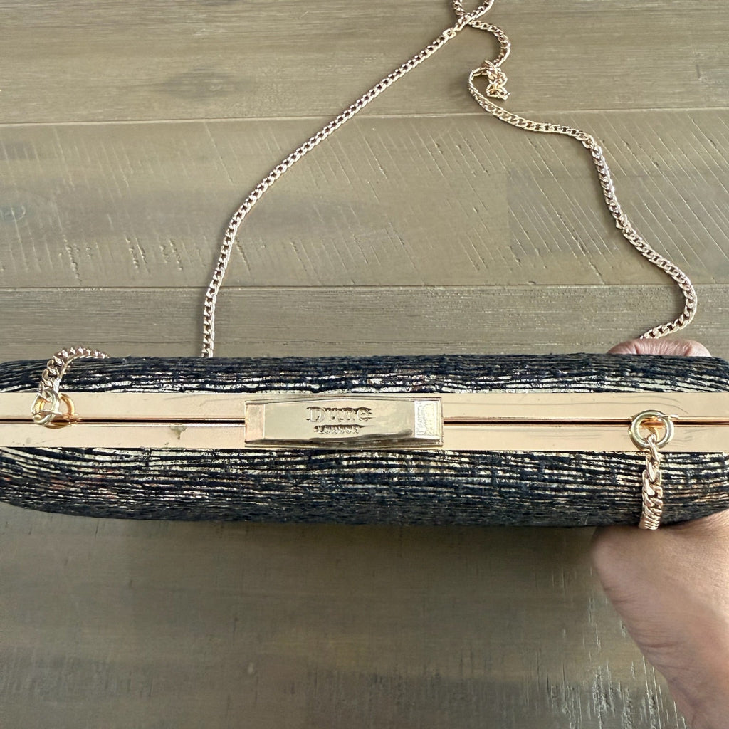 Dune London Metallic Textured Box Clutch Bag