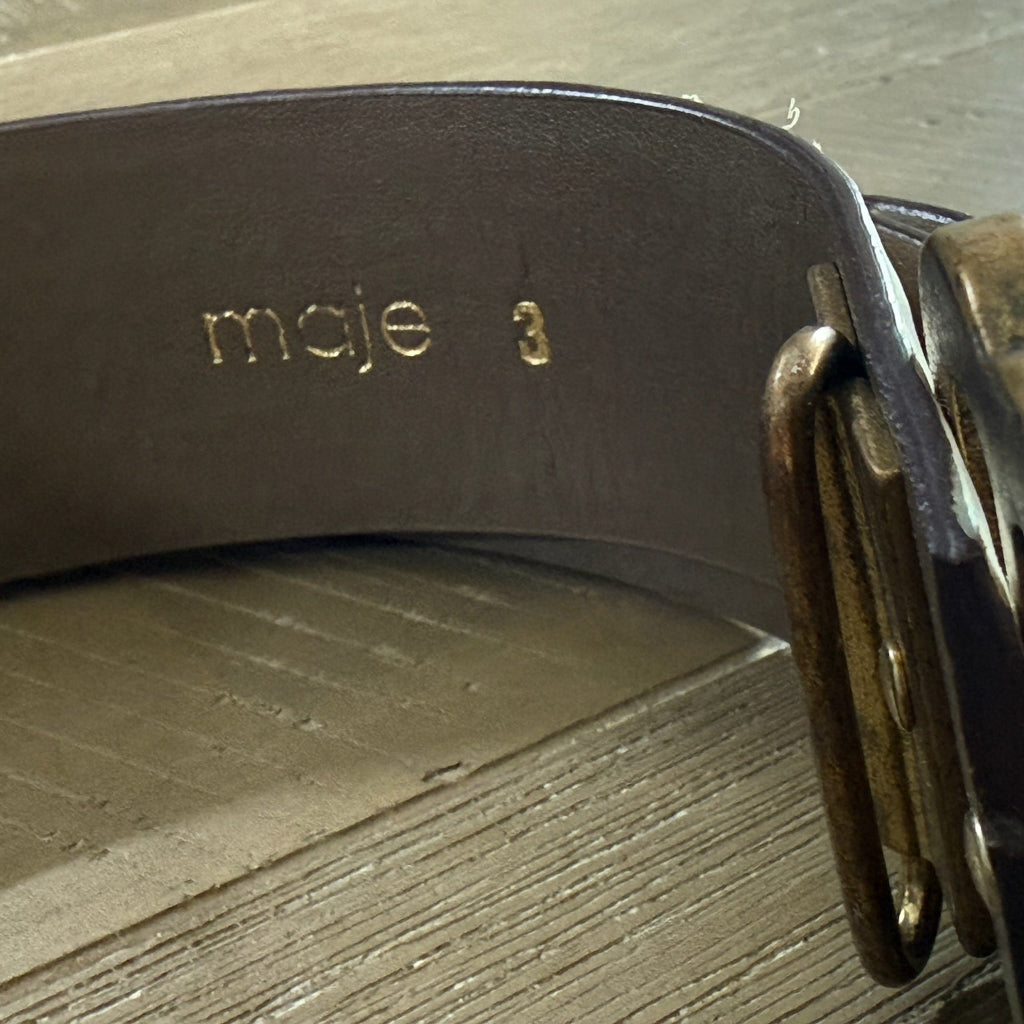 Maje Croc-Embossed Wide Belt in Ivory White