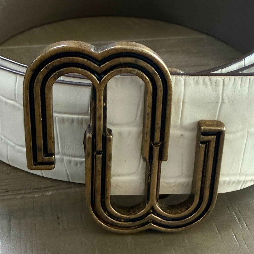 Maje Croc-Embossed Wide Belt in Ivory White