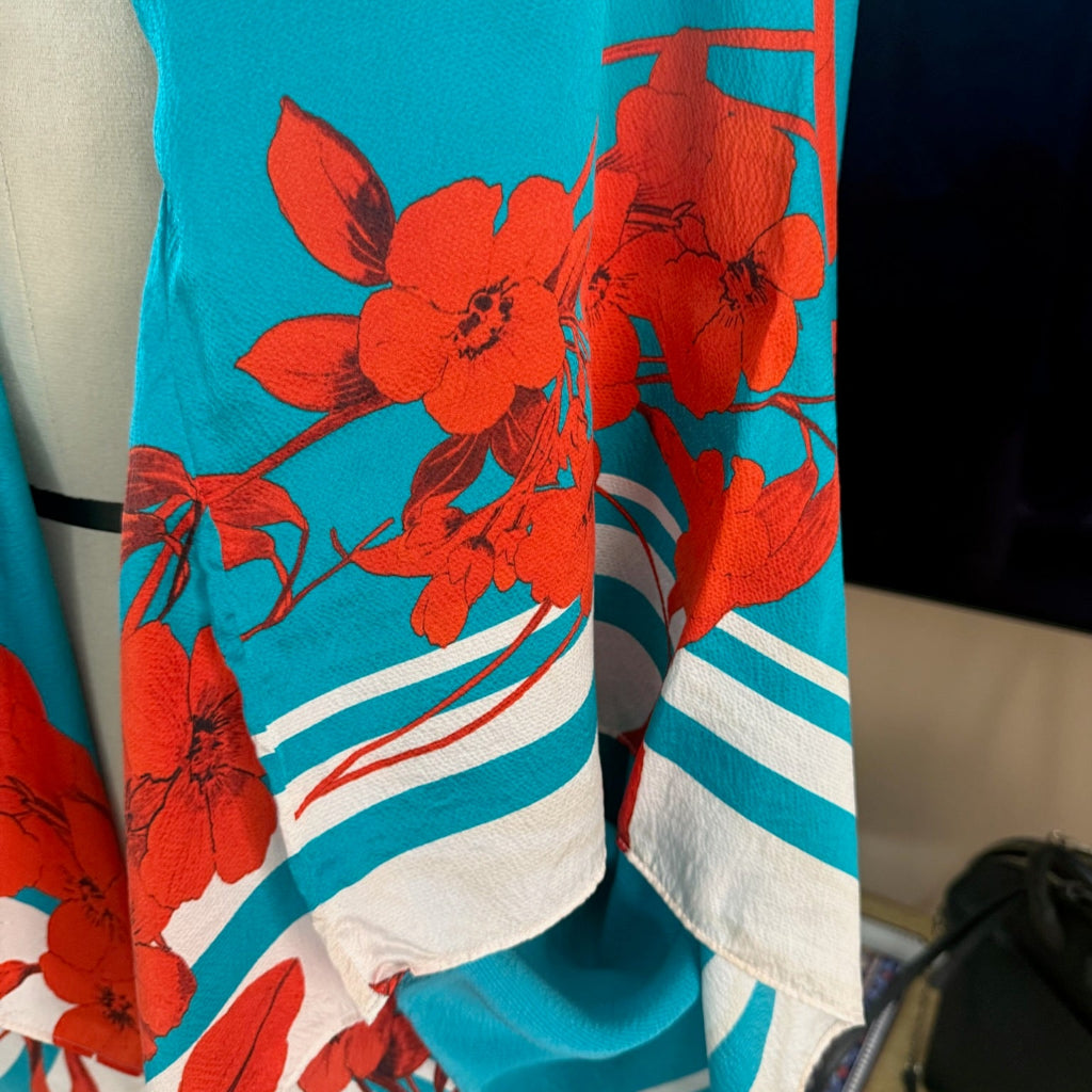 Floral Botanical Ted Baker Cape Wrap in Vibrant Teal