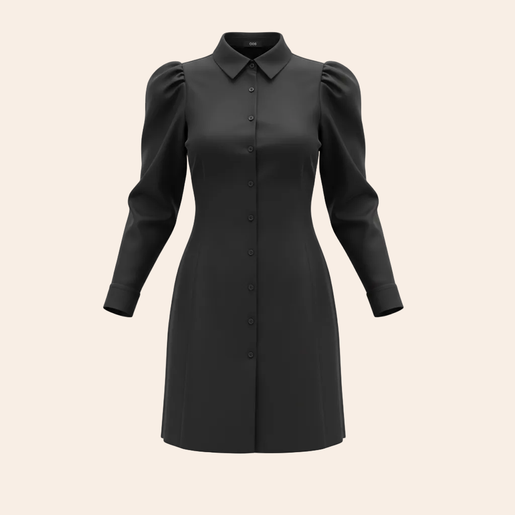COS Puff Sleeve Shirt Mini Dress in Black