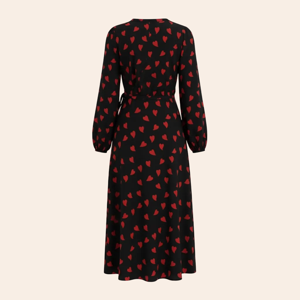 Rihoas Heart Print Wrap Midi Dress