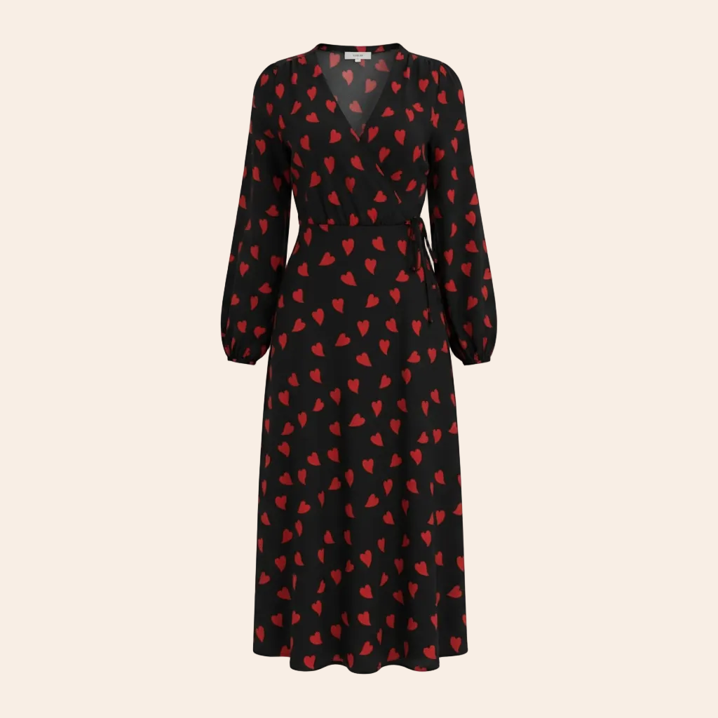 Rihoas Heart Print Wrap Midi Dress