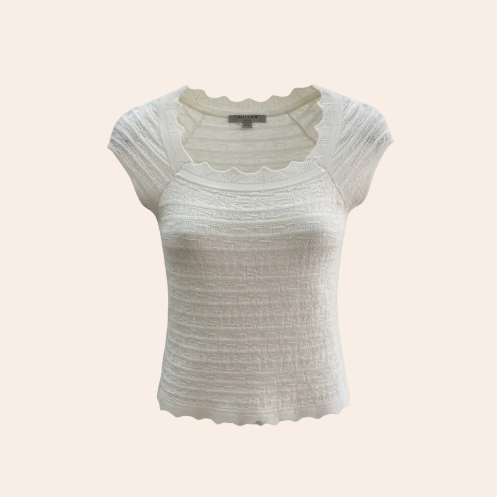AllSaints Textured Knit Cap Sleeve Top in Cream