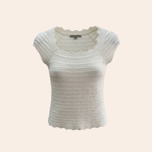 AllSaints Textured Knit Cap Sleeve Top in Cream