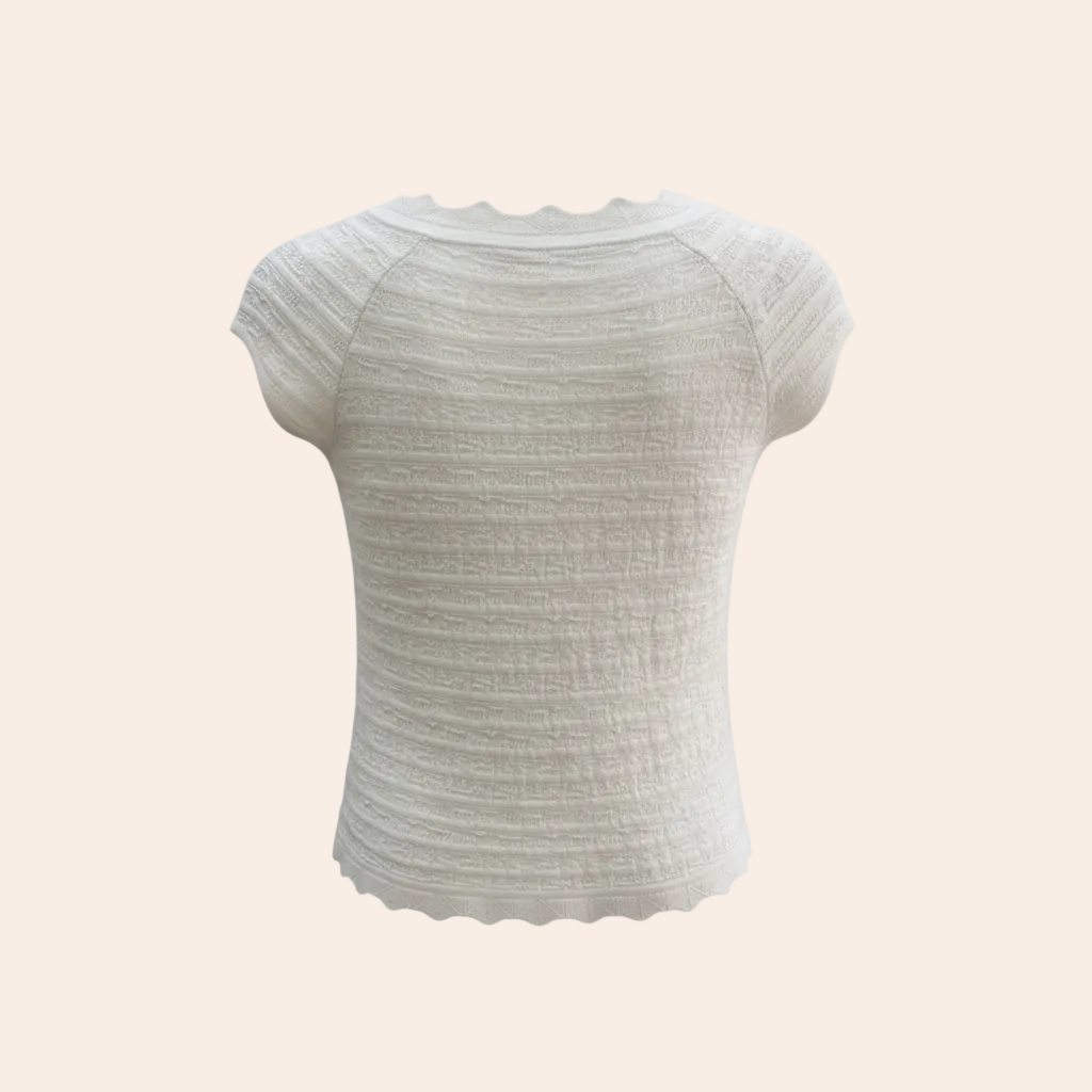 AllSaints Textured Knit Cap Sleeve Top in Cream