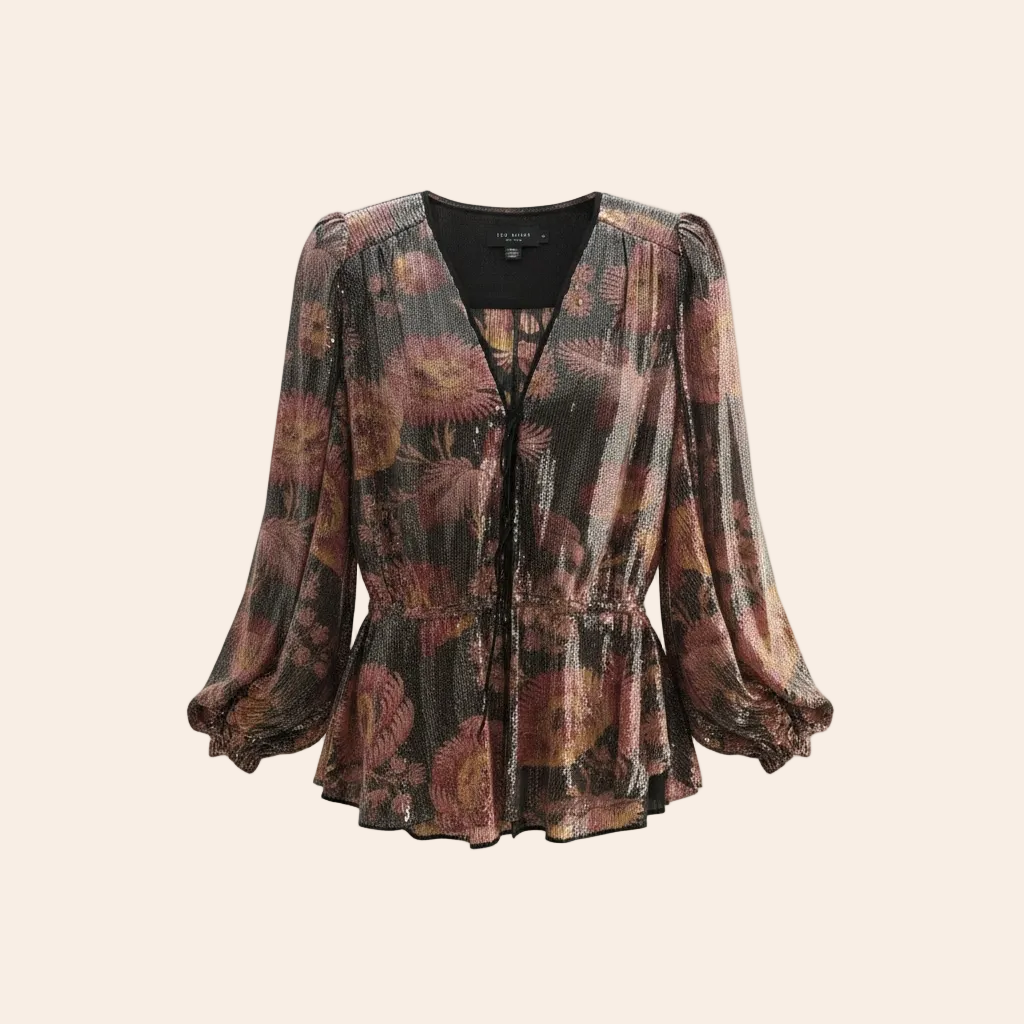 Ted Baker Micro Sequin Floral Peplum Blouse