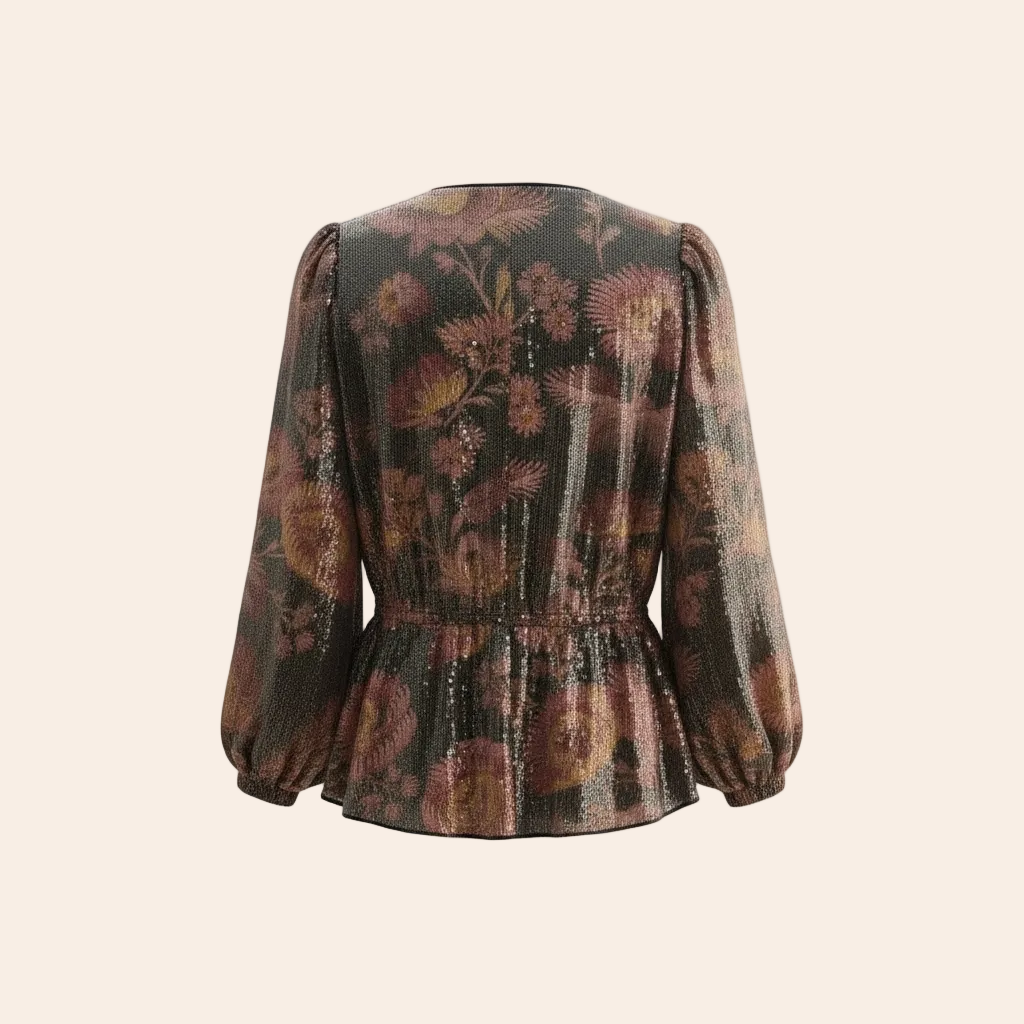 Ted Baker Micro Sequin Floral Peplum Blouse