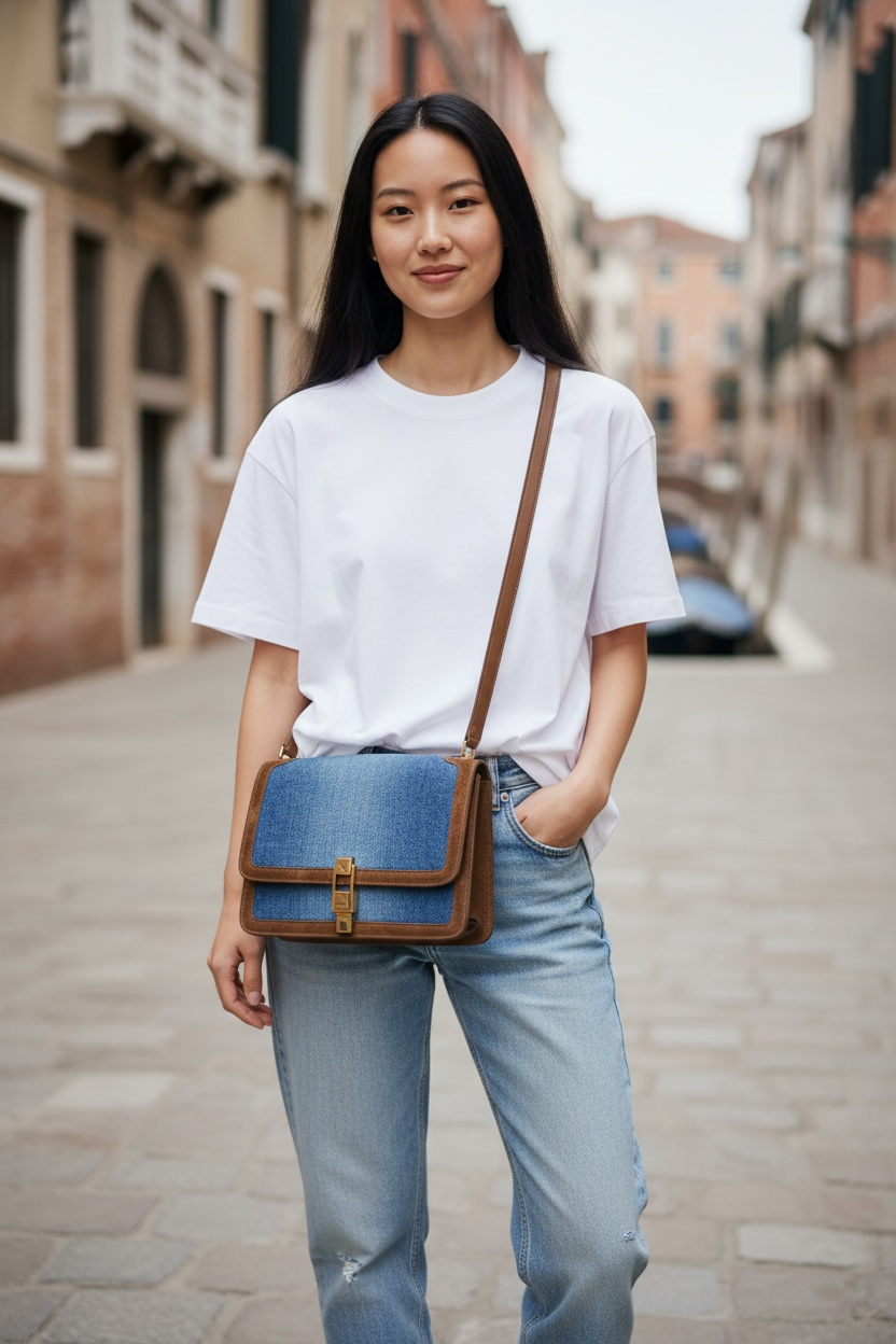 Saint Laurent distressed denim shoulder bag