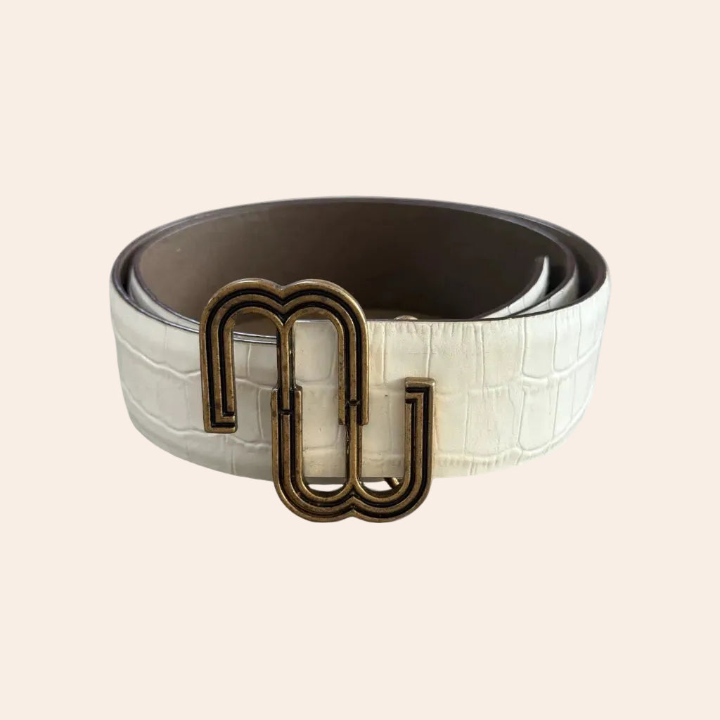 Maje Croc-Embossed Wide Belt in Ivory White