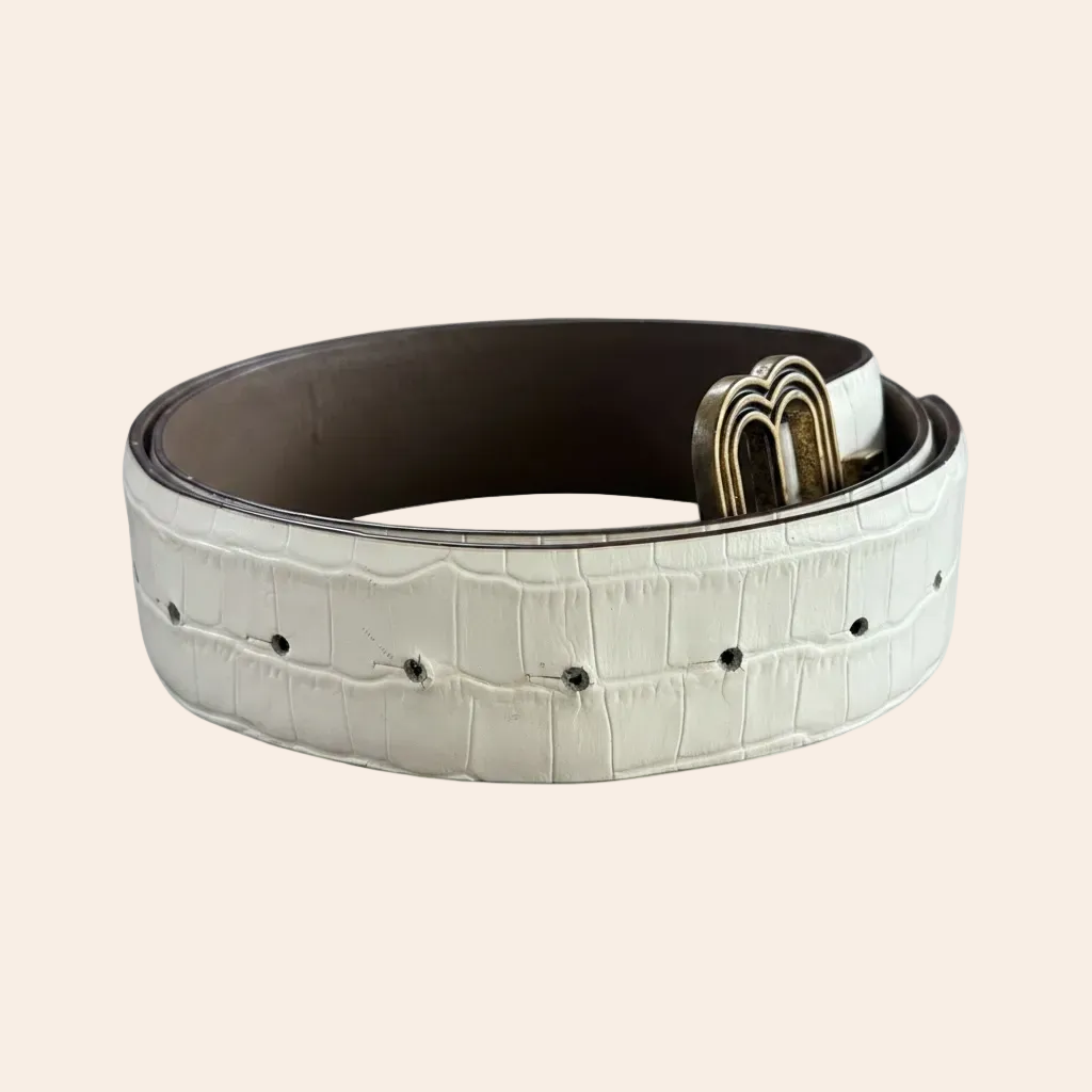 Maje Croc-Embossed Wide Belt in Ivory White