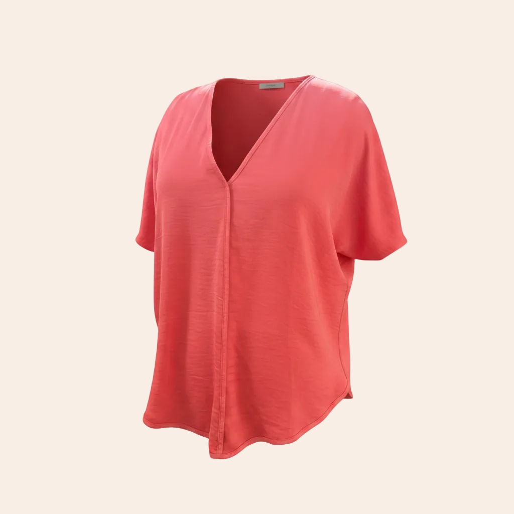 DKNY V-Neck Oversized Blouse Top in Coral