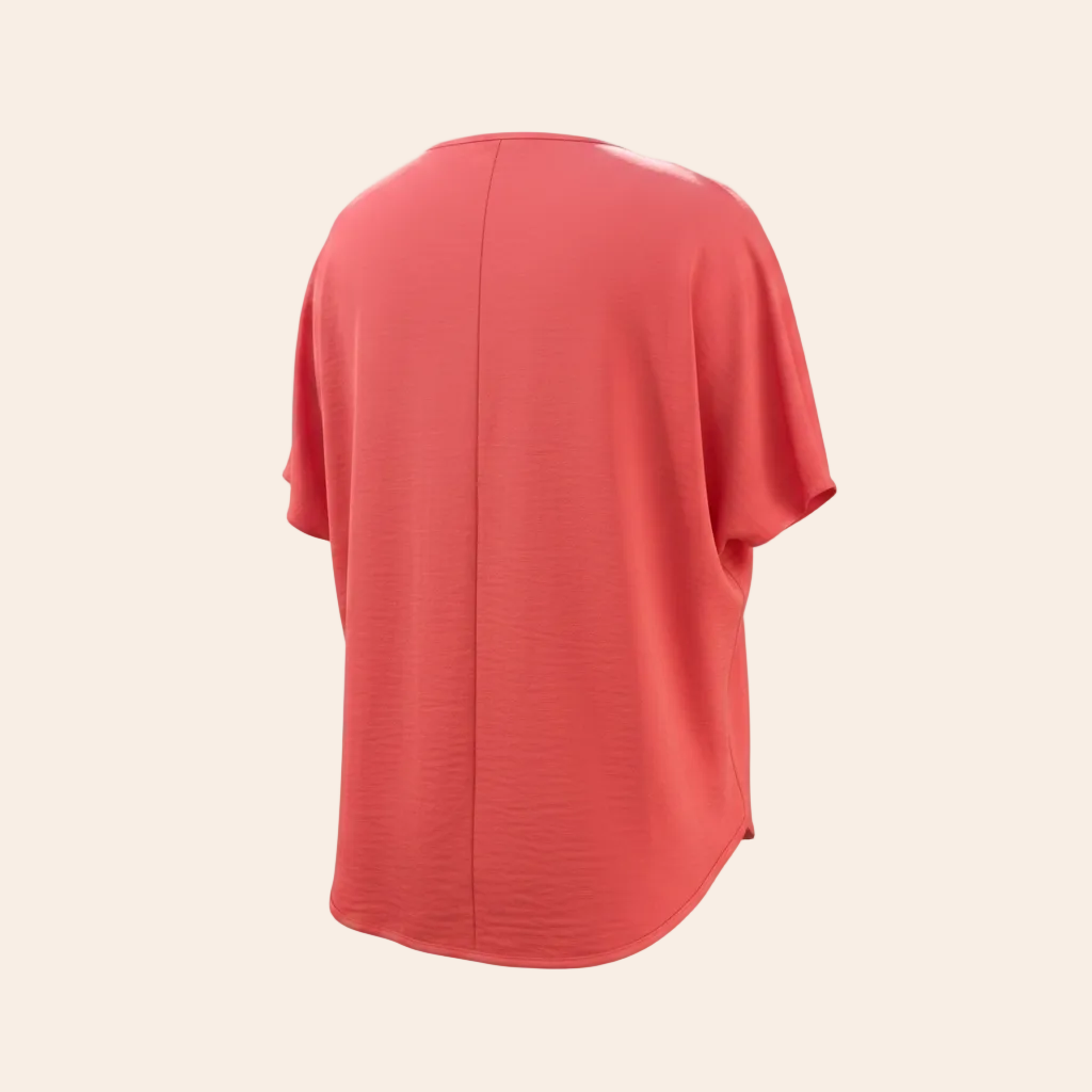 DKNY V-Neck Oversized Blouse Top in Coral