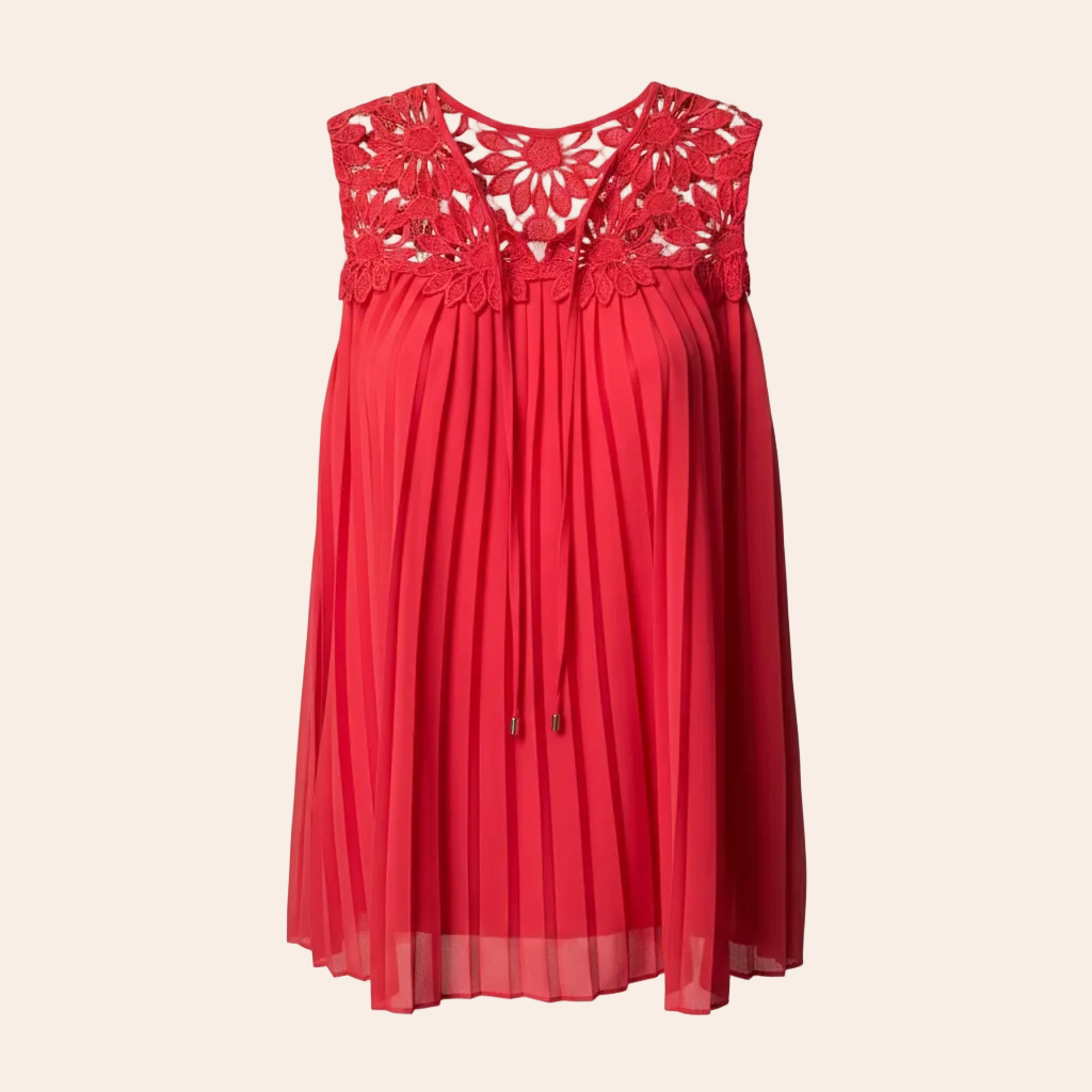Ted Baker Floral Crochet Pleated Top in Red