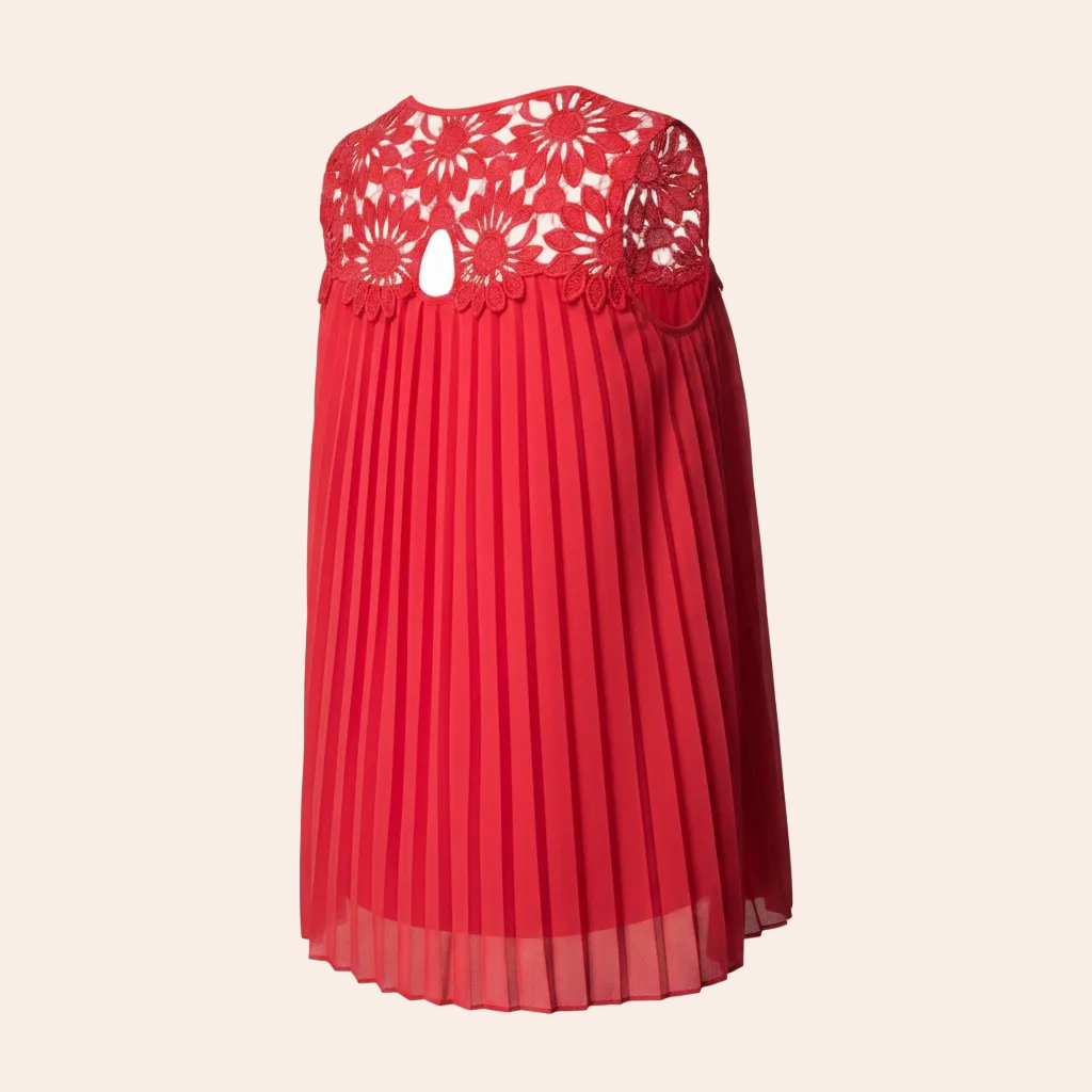 Ted Baker Floral Crochet Pleated Top in Red