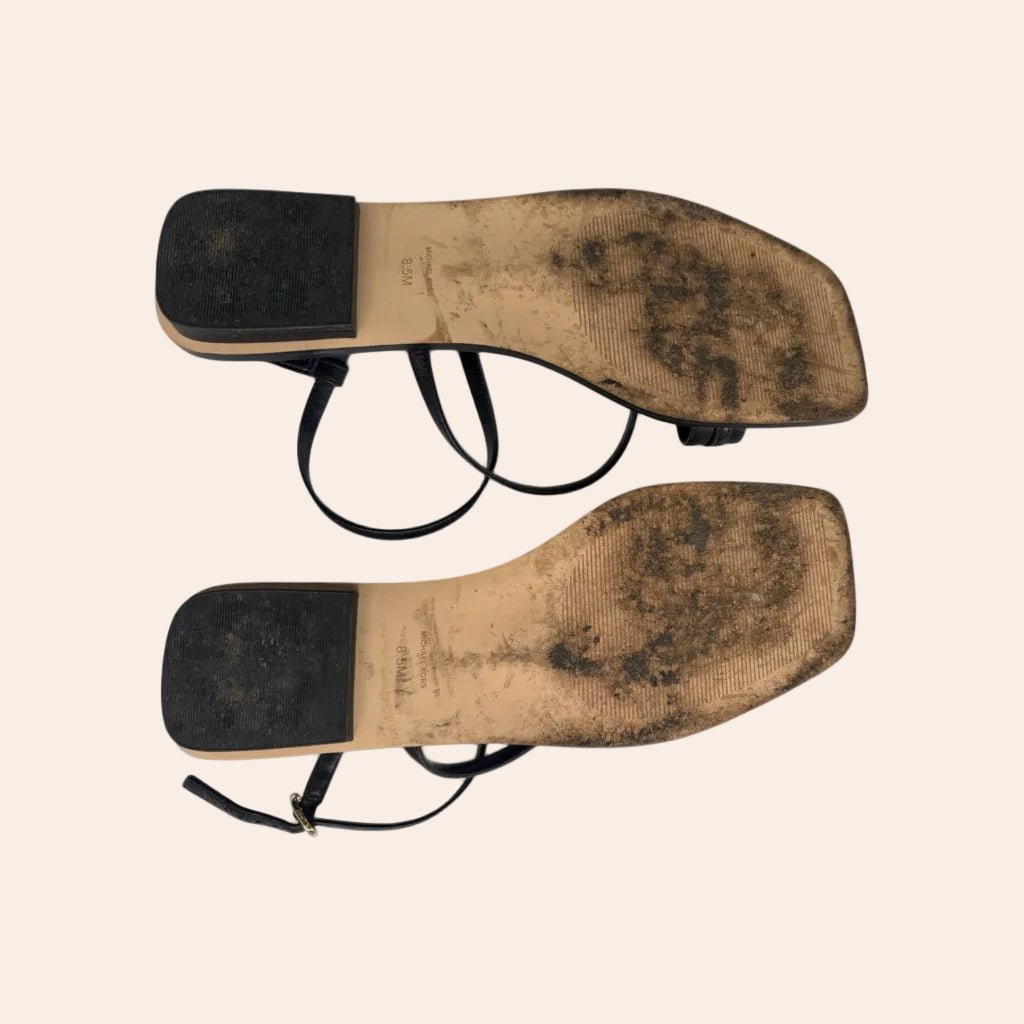 MK Logo Square-Toe Flat Sandals