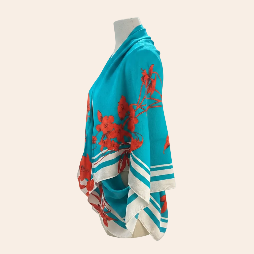 Floral Botanical Ted Baker Cape Wrap in Vibrant Teal