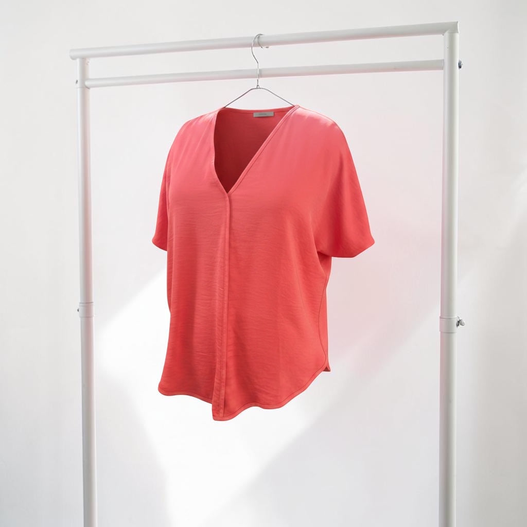 DKNY V-Neck Oversized Blouse Top in Coral