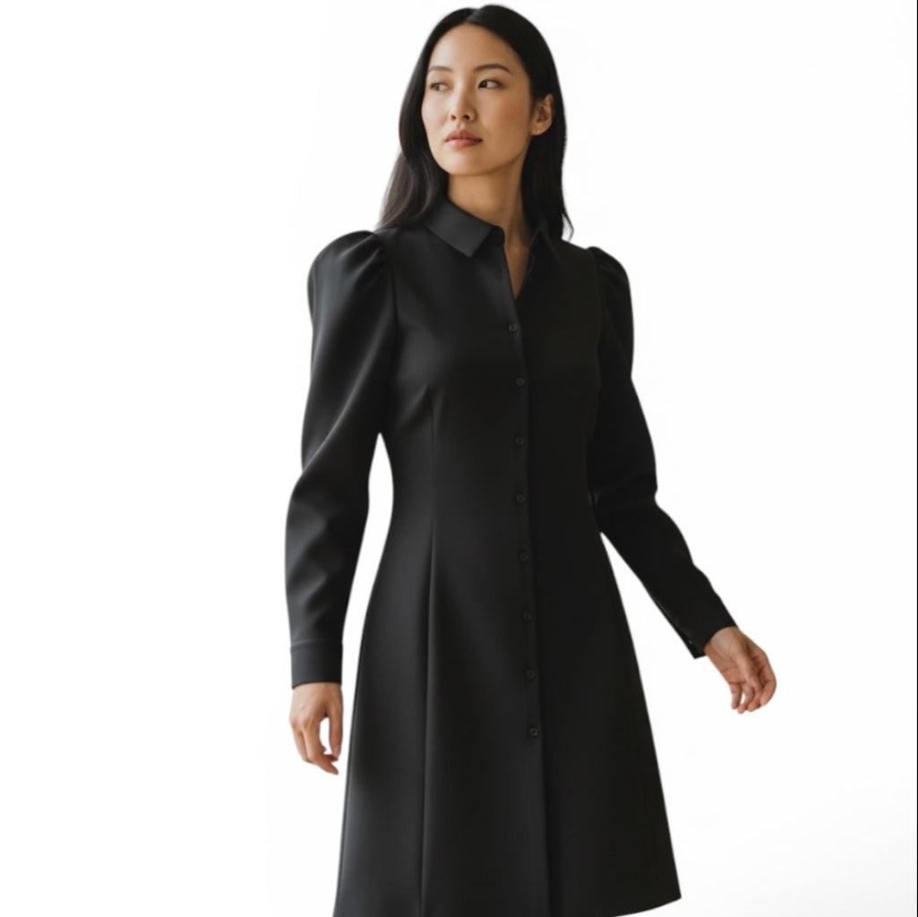 COS Puff Sleeve Shirt Mini Dress in Black