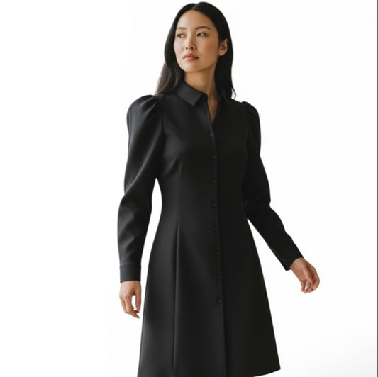COS Puff Sleeve Shirt Mini Dress in Black