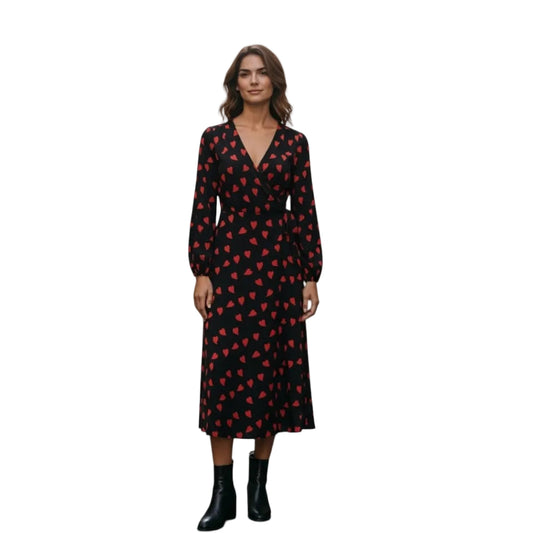 Rihoas Heart Print Wrap Midi Dress