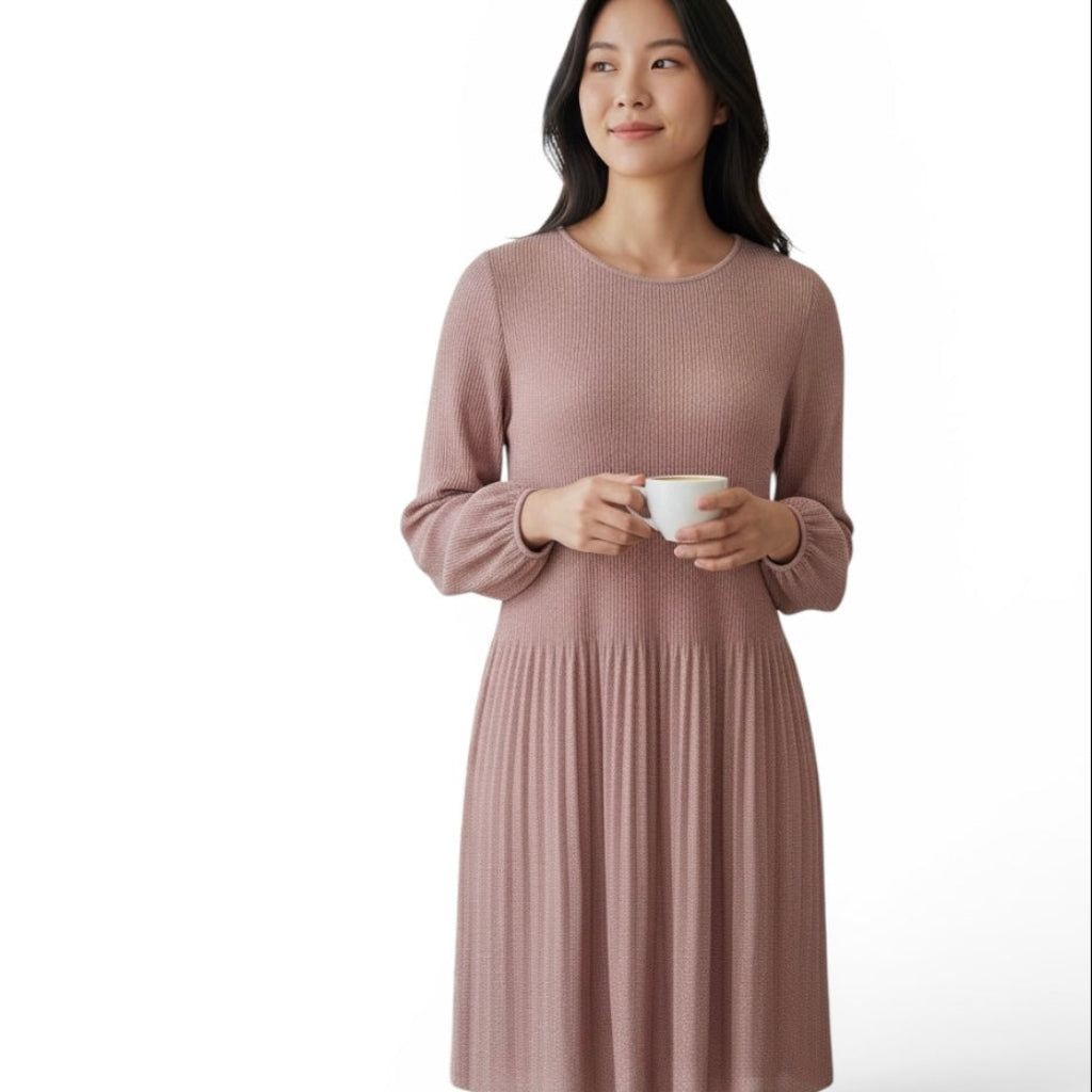 Wilfred Ribbed Pleated Mini Dress in Dusty Mauve