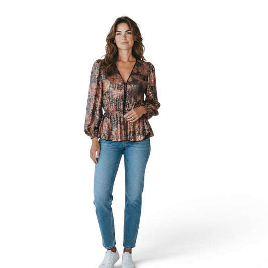 Ted Baker Micro Sequin Floral Peplum Blouse