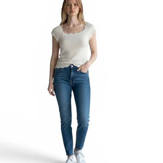 AllSaints Textured Knit Cap Sleeve Top in Cream