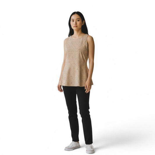 Preloved BCBGMaxAzria brown laser-cut faux suede peplum top